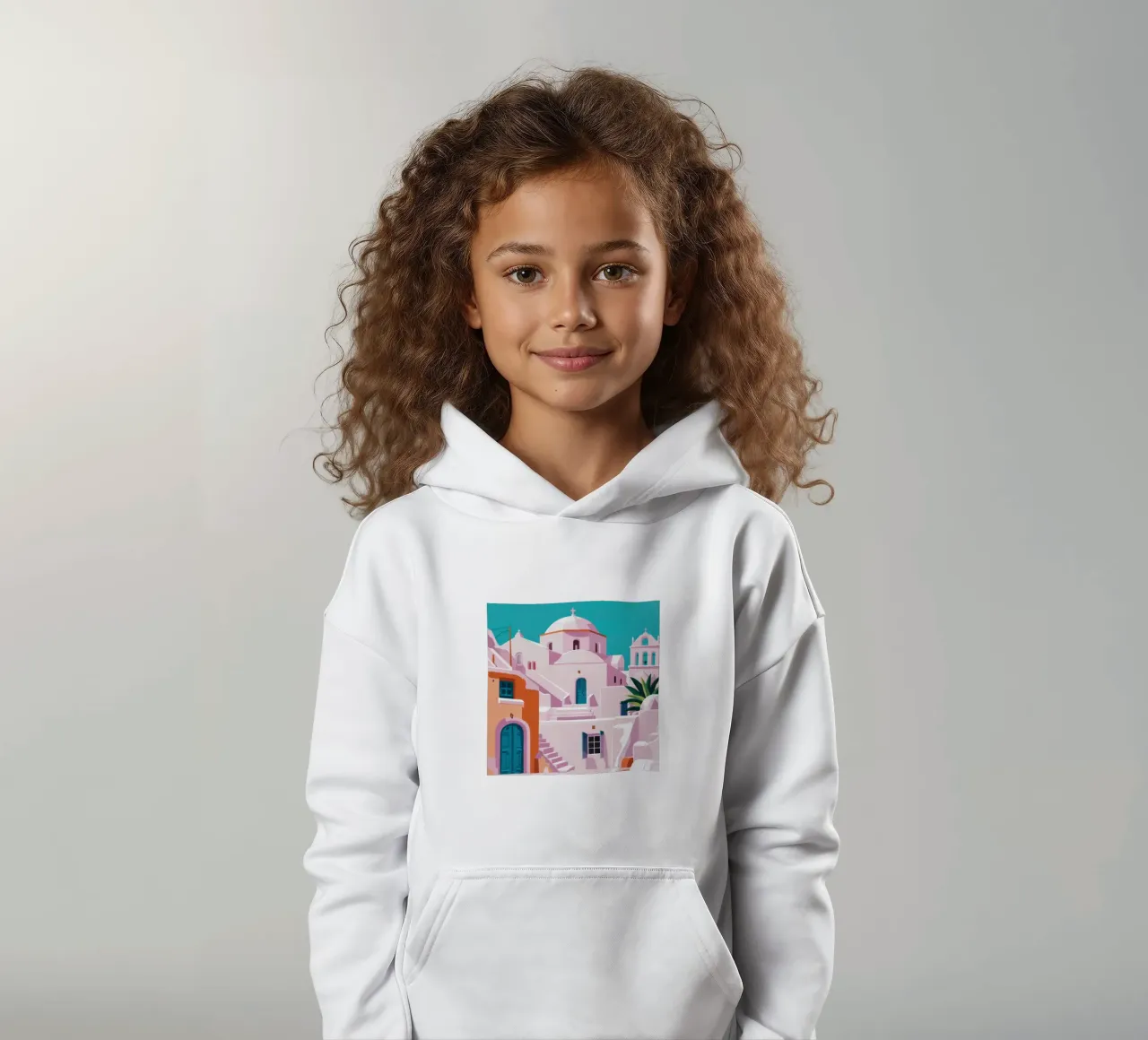 Santorini in Bloom felpa bambino con cappuccio da Ink Pulse