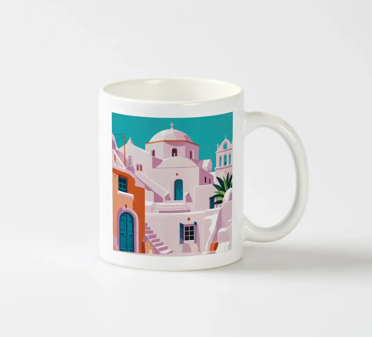 Santorini in bloei keramische mok van Ink Pulse