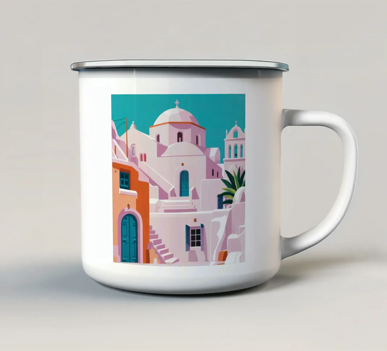 Santorini in bloei emaille mok van Ink Pulse