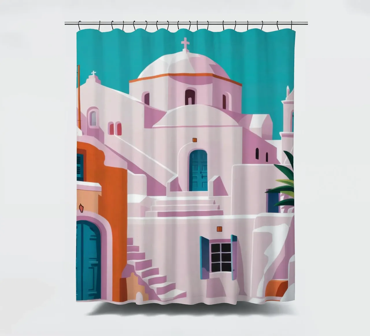 Santorini in Bloom tenda da doccia da Ink Pulse