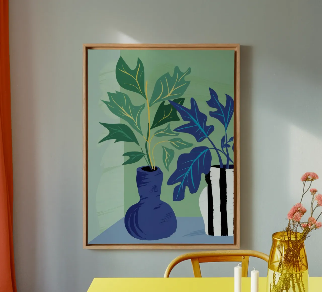 Cerulean Leaf Stillness canvas with Floater frame by Rain Balance