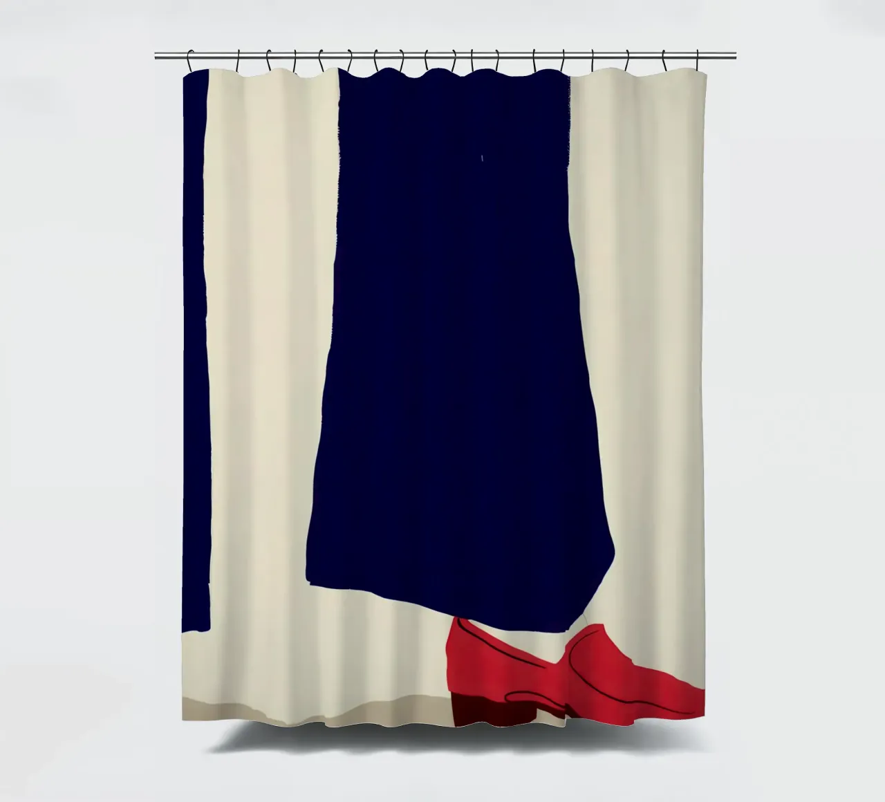 Crimson Step Forward shower curtain by Giant Foxs