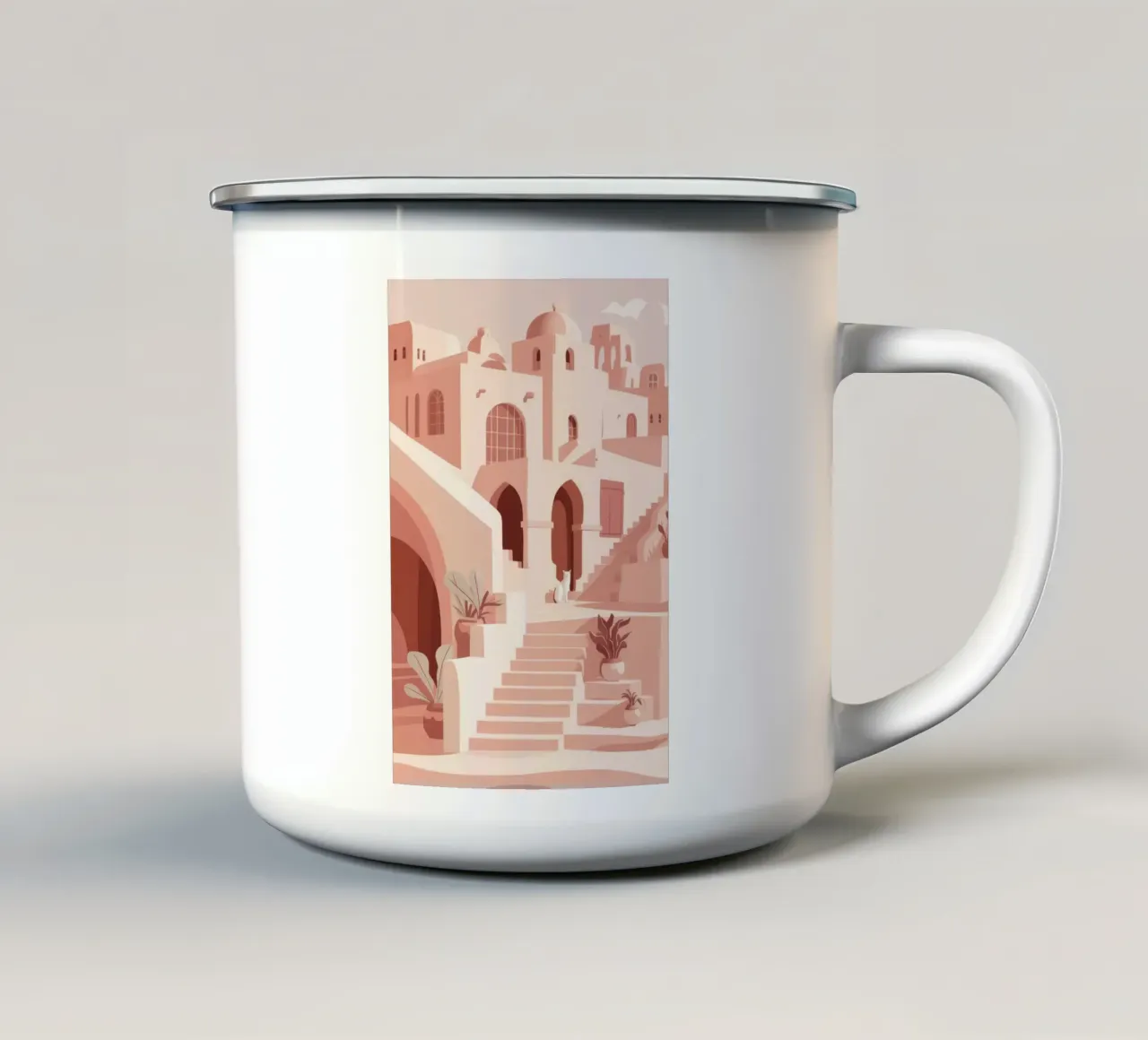 Passi mediterranei illuminati dal sole tazza in smalto da Flock Reverie
