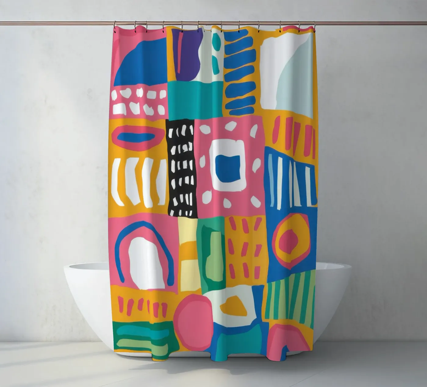 Levendig patchwork van textiel douchegordijn van Reds Jays