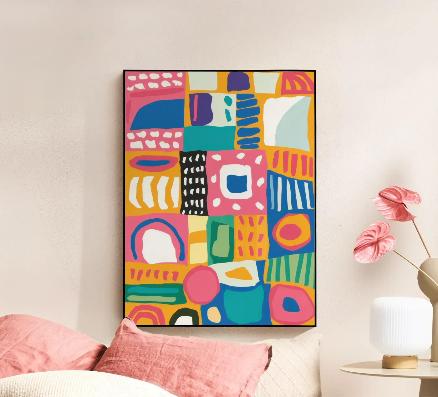 Vibrierende Textilien Patchwork Acryl-Glas von Reds Jays