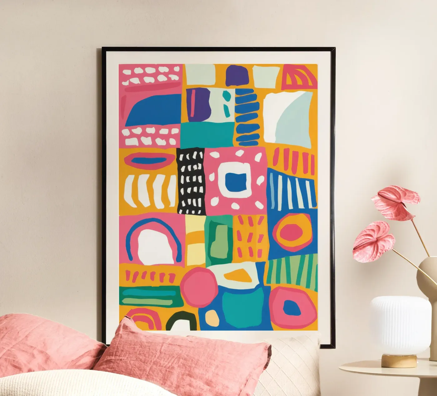 Levendig patchwork van textiel poster van Reds Jays