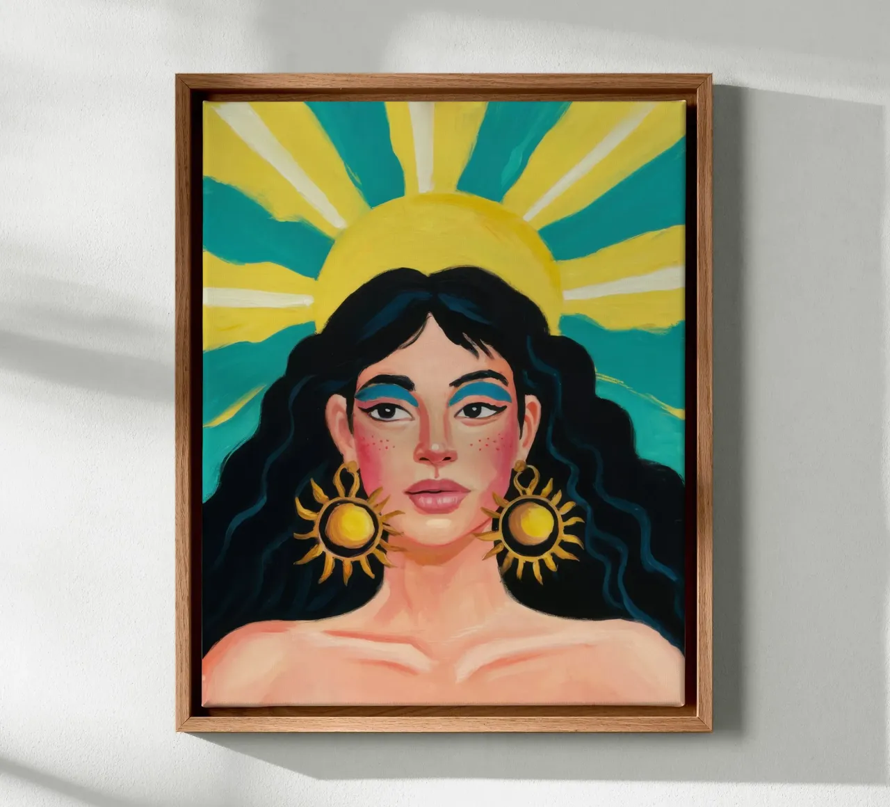 Stralende Zonnegodin canvas met Baklijst van Flock Reverie