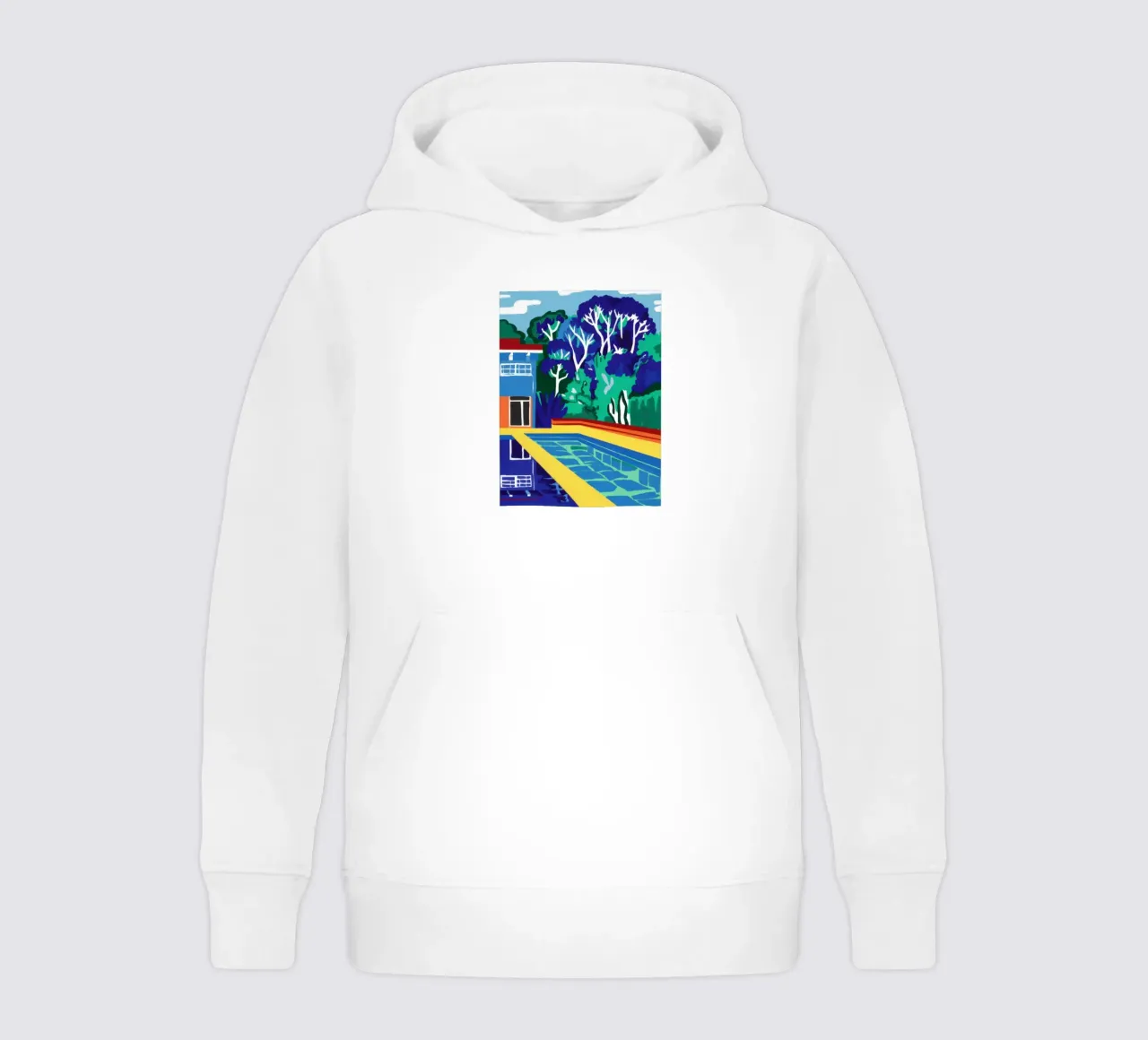 Moderne Poolside-Vibrancy Kinder Hoodie von Flock Reverie