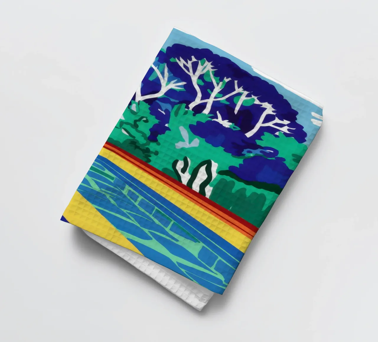 Modern Poolside Vibrancy tea towel by Flock Reverie