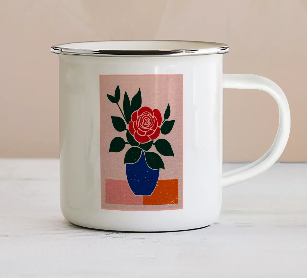 Rosa rossa in vaso blu tazza in smalto da AnimalFunny