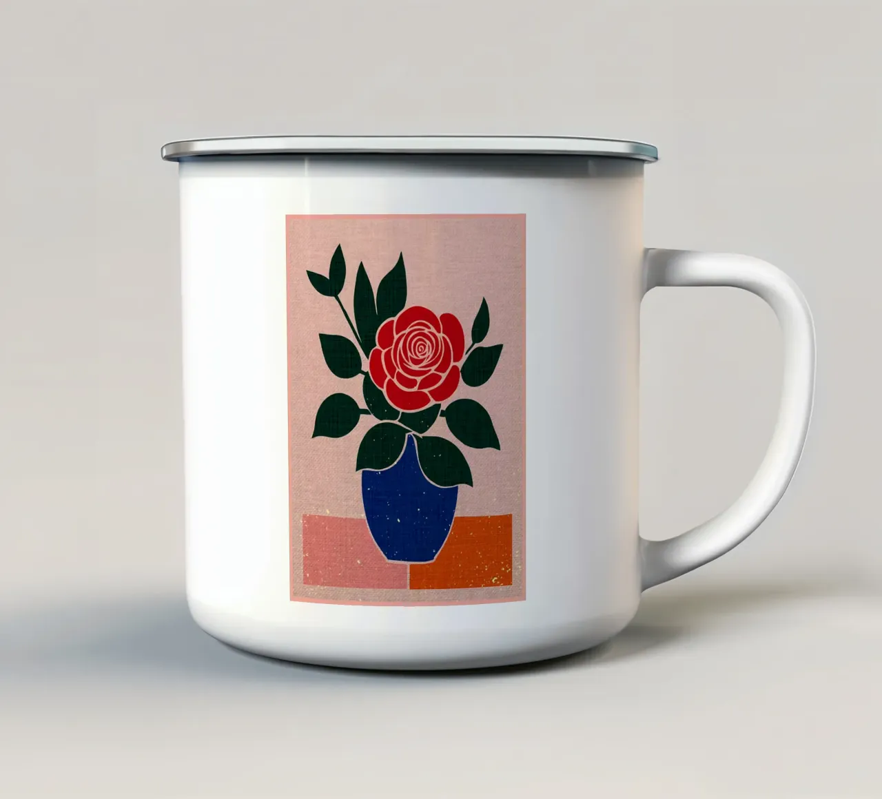 Rosa rossa in vaso blu tazza in smalto da AnimalFunny