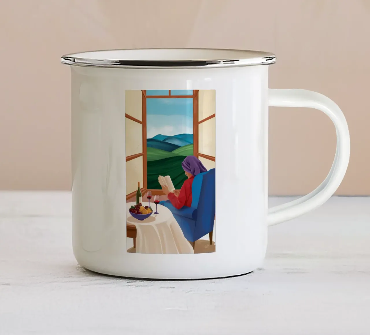 Window Nook Serenity emaille mok van Giant Foxs