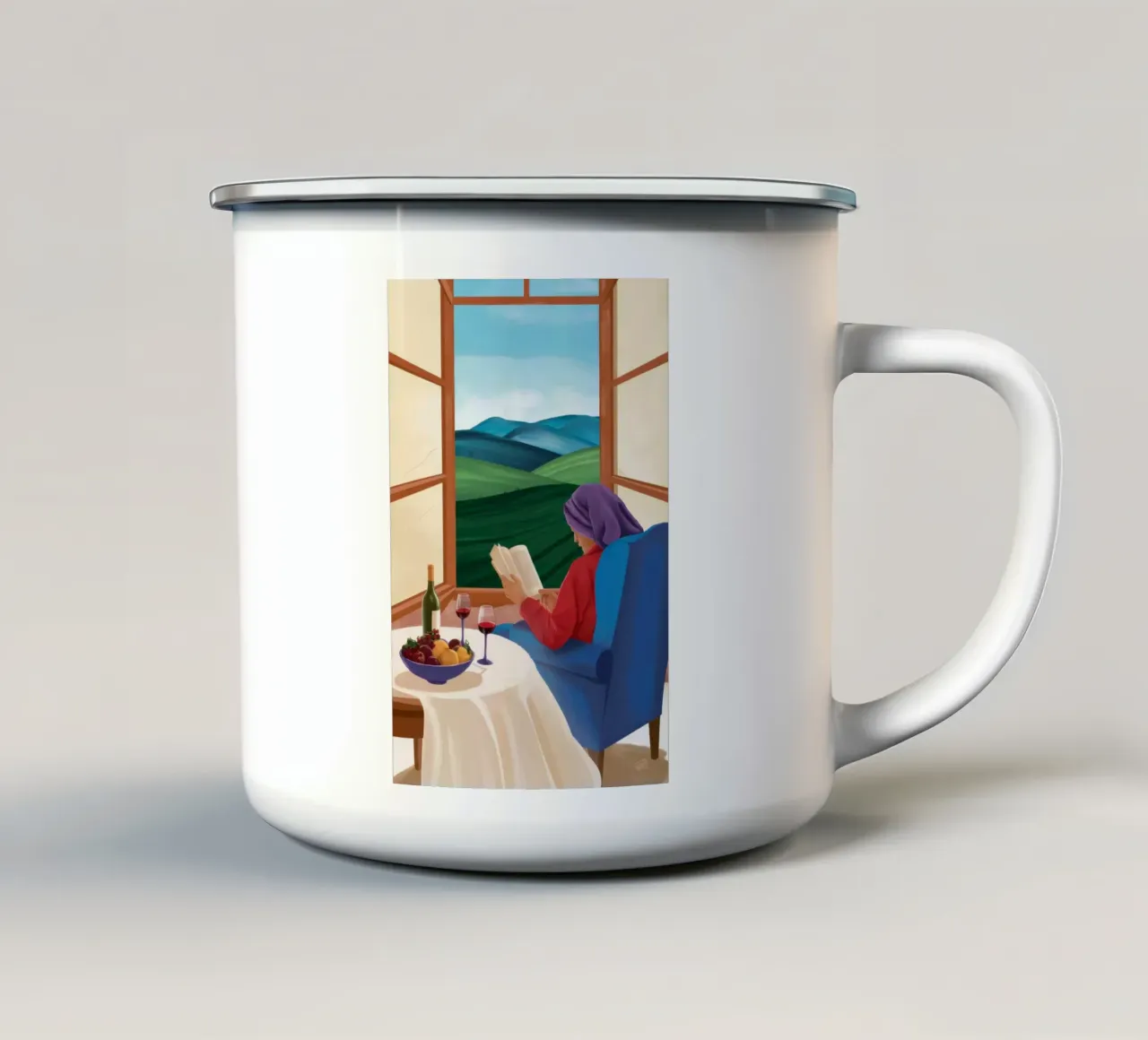 Window Nook Serenity emaille mok van Giant Foxs