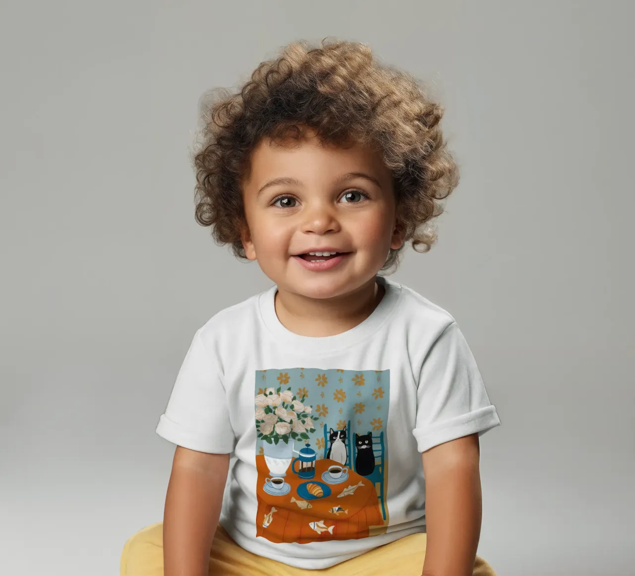 Feline Fish Feast baby t-shirt by Flock Reverie