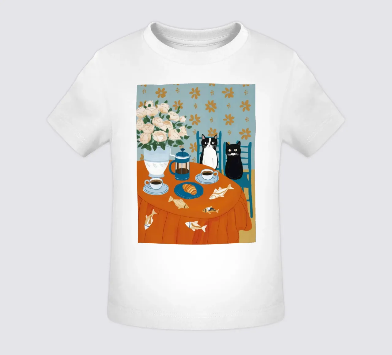 Feline Fish Feast baby t-shirt by Flock Reverie