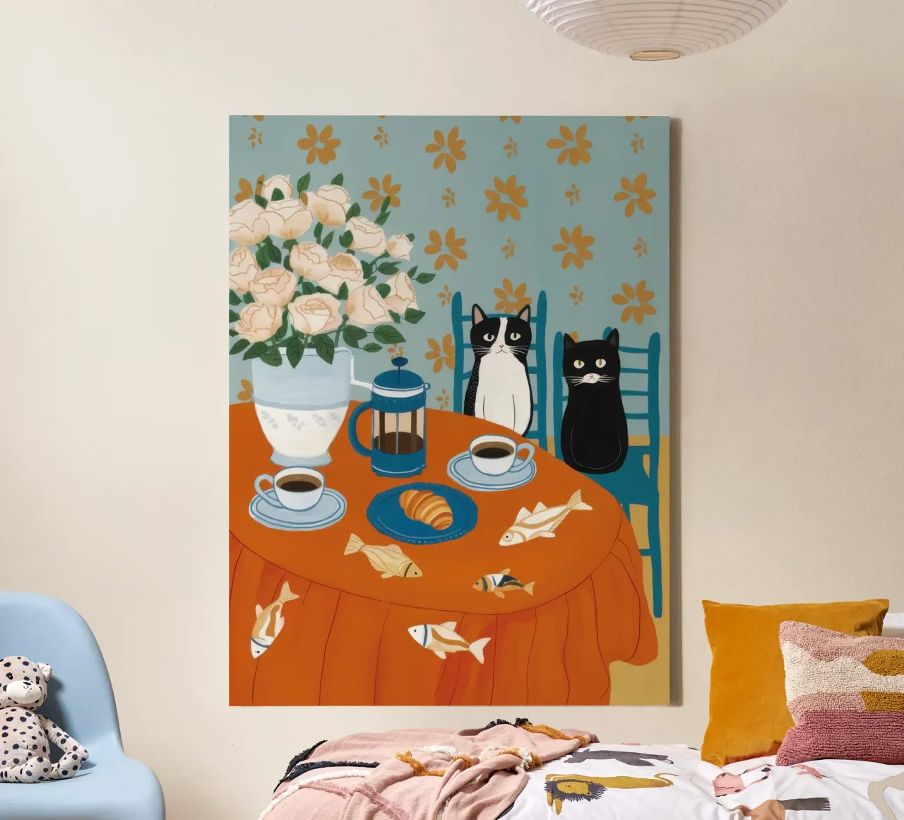 Visvoer voor katten canvas met Baklijst van Flock Reverie