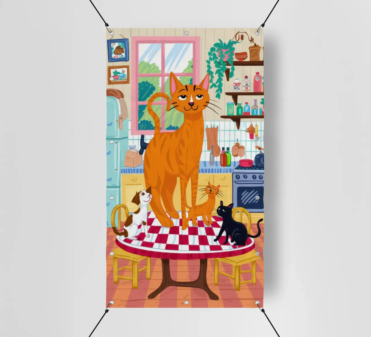 Gatto zenzero in cucina telo in pvc da Flock Reverie