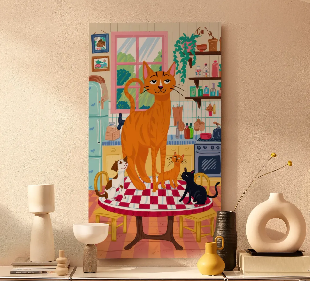 Gatto zenzero in cucina alluminio dibond da Flock Reverie