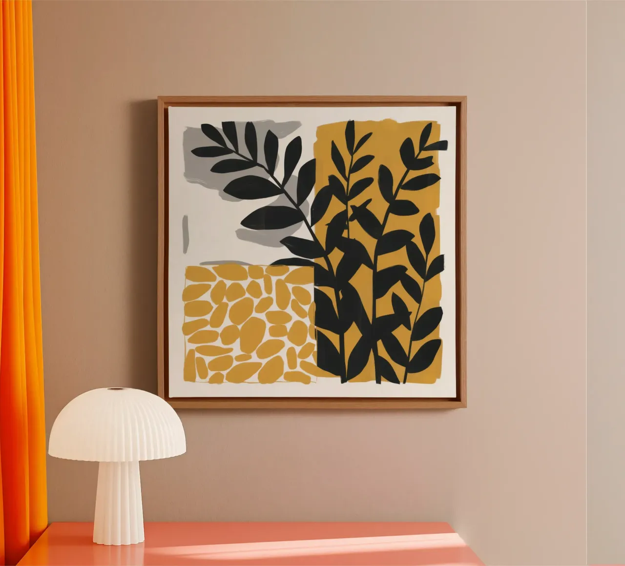 Silhouet safariblad canvas met Baklijst van Rain Balance