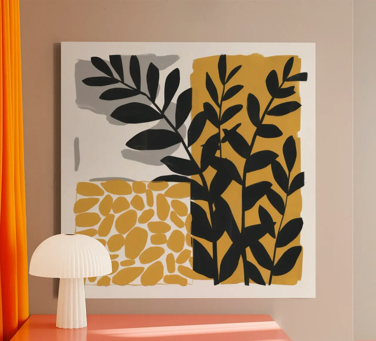 Silhouet safariblad canvas met Baklijst van Rain Balance