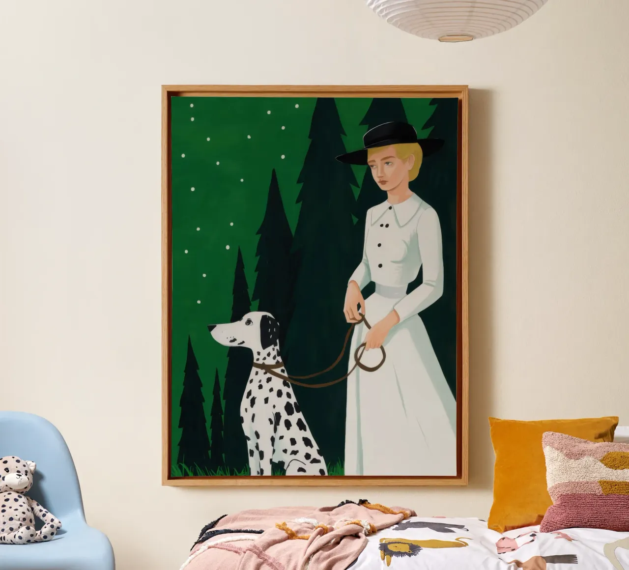 Starlit Dalmatian Walk canvas with Floater frame by Giant Foxs