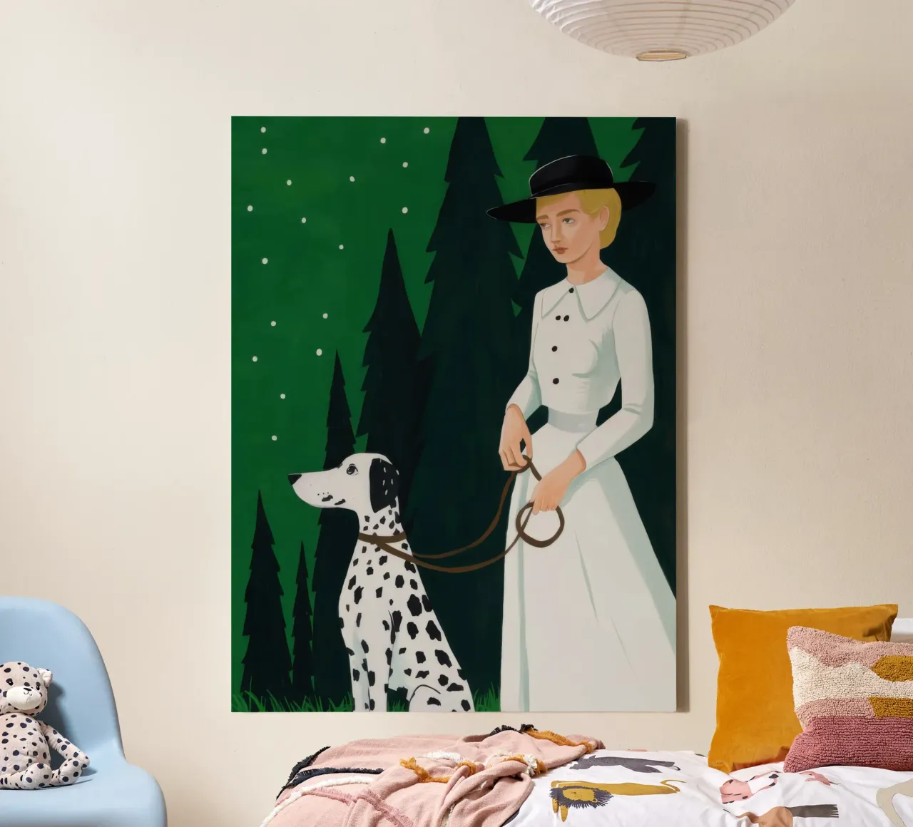 Starlit Dalmatian Walk canvas with Floater frame by Giant Foxs