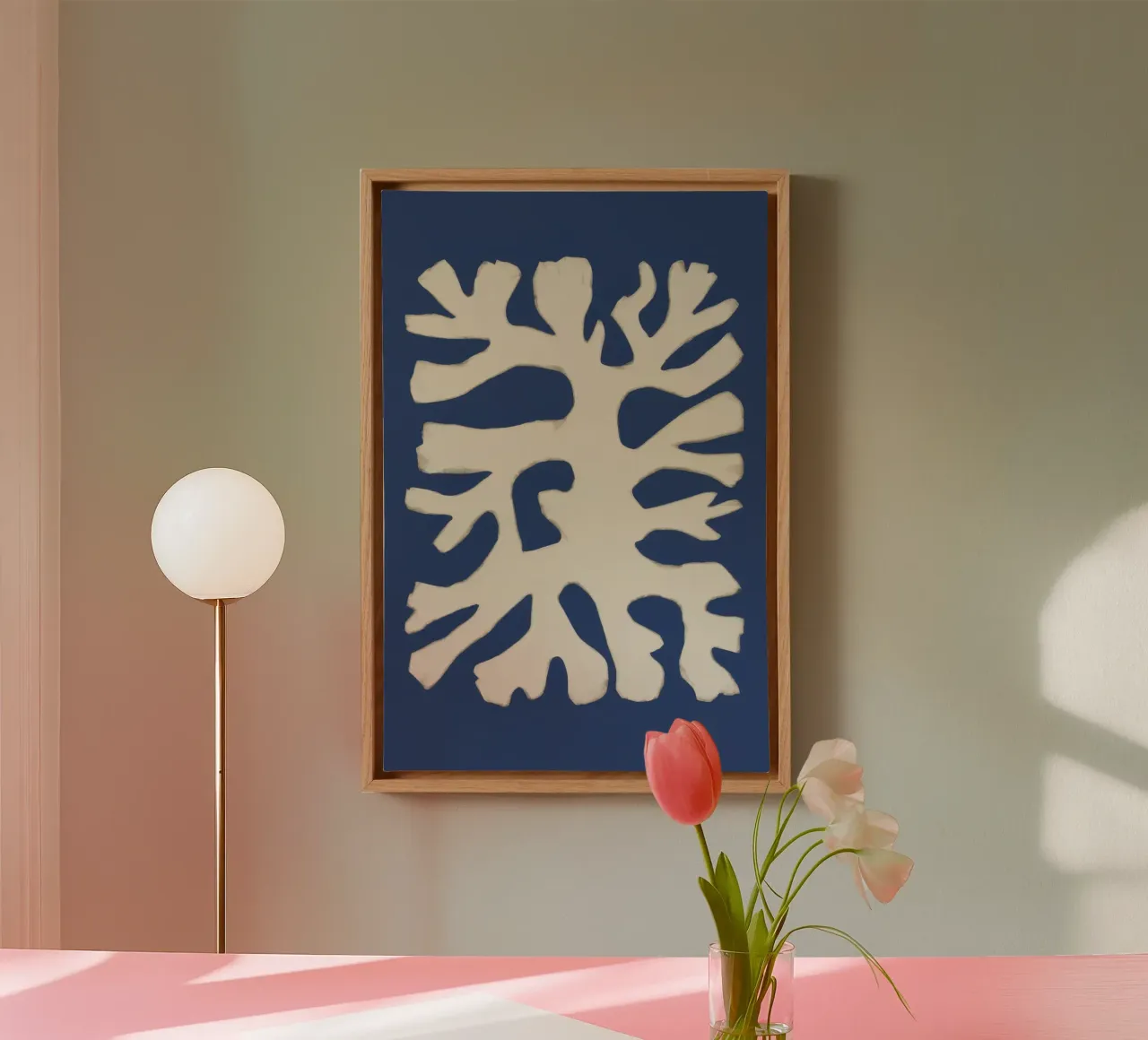 Blauw zeewier dans canvas met Baklijst van Mythy Brush