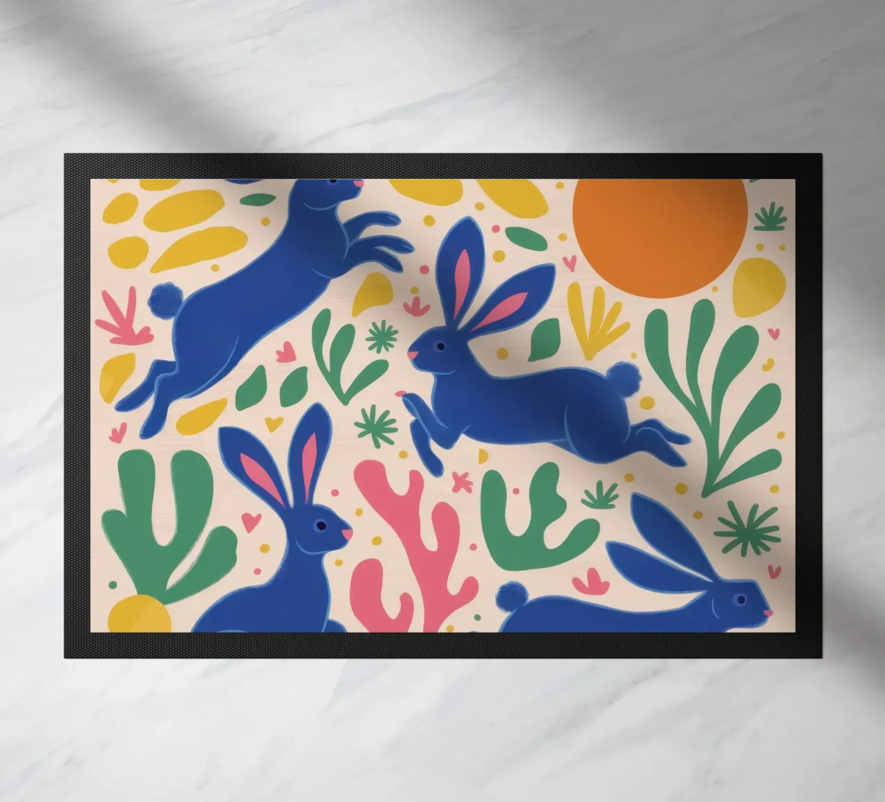 Midnight Rabbit Dance doormat by Ink Pulse