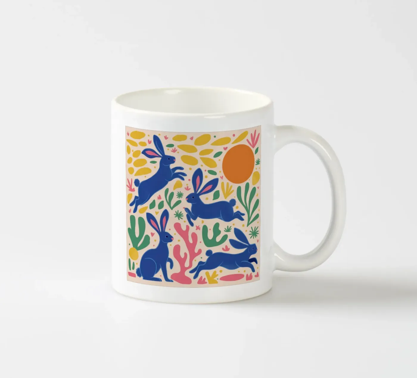 Midnight Rabbit Dance ceramic mug by Ink Pulse
