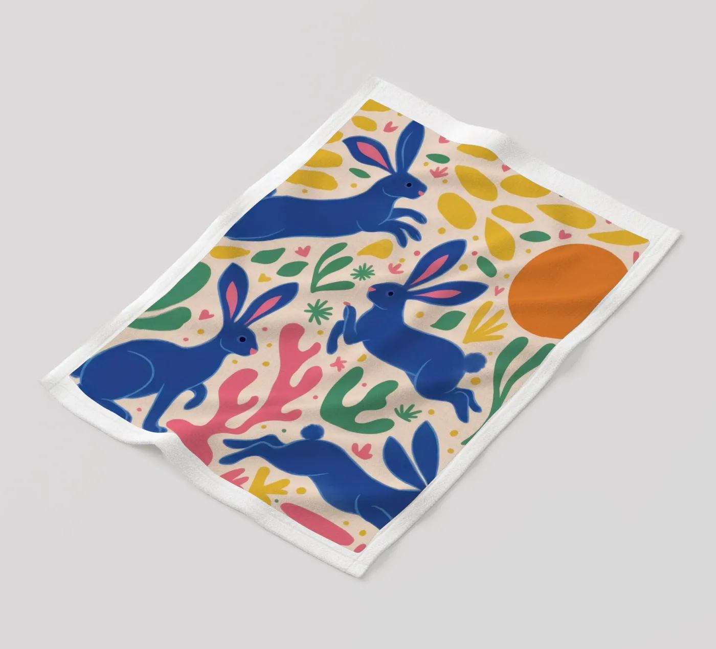 Midnight Rabbit Dance fleece blanket by Ink Pulse