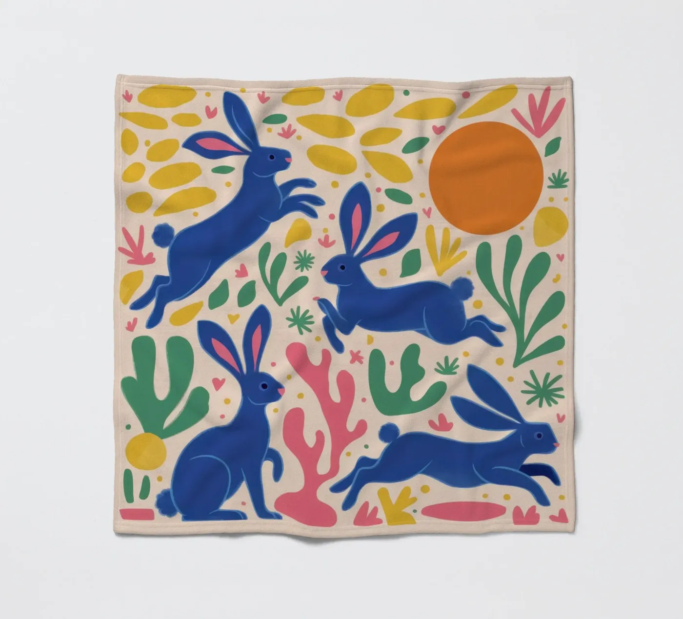 Midnight Rabbit Dance fleece blanket by Ink Pulse