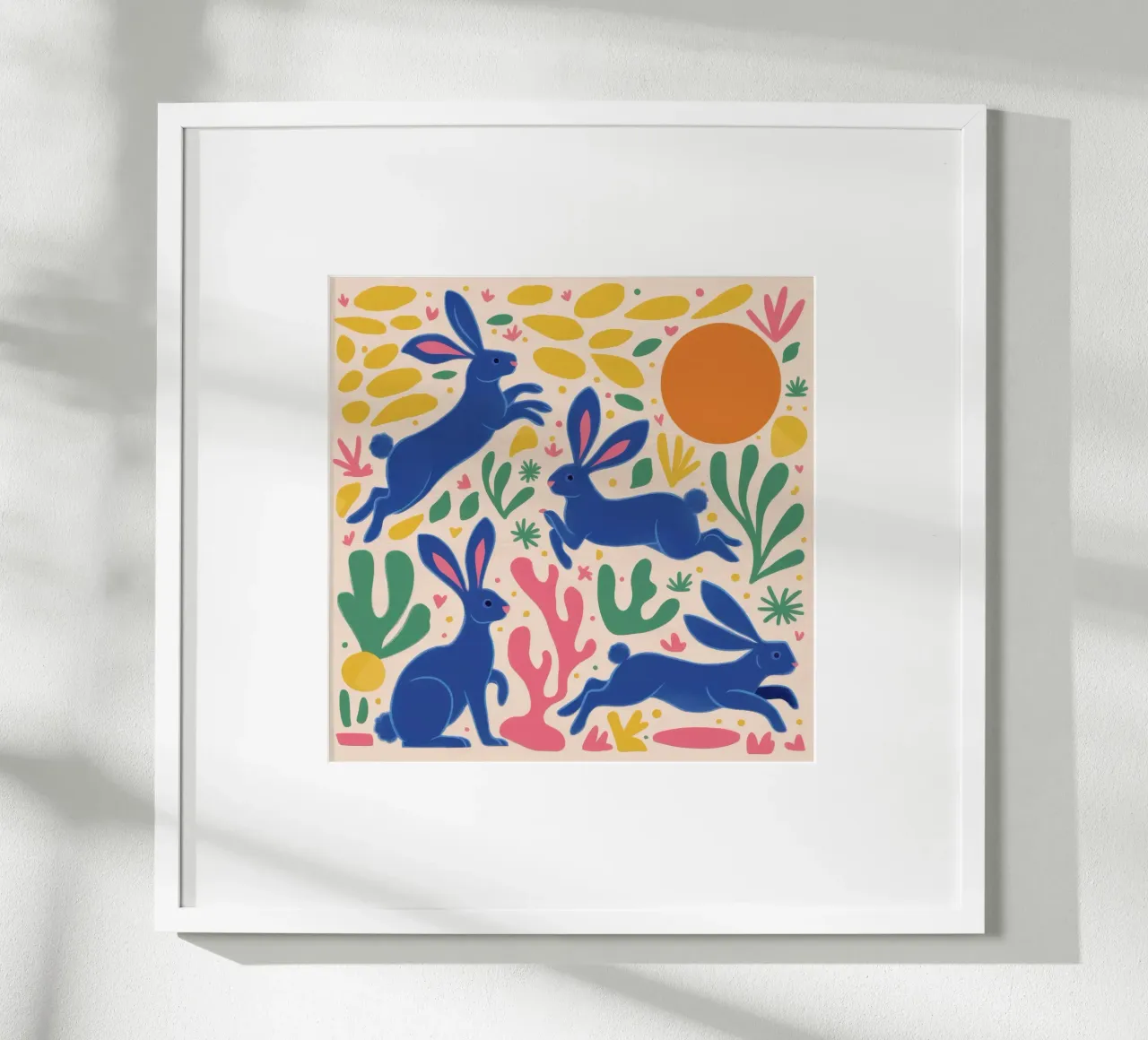 Danza del coniglio di mezzanotte poster con telaio in legno da Ink Pulse