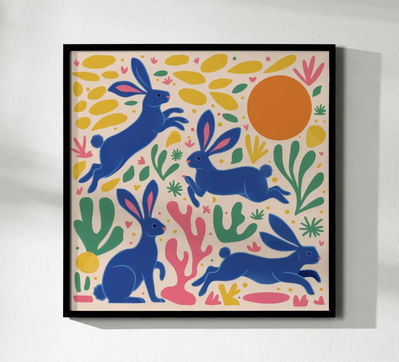Danza del coniglio di mezzanotte poster con telaio in legno da Ink Pulse