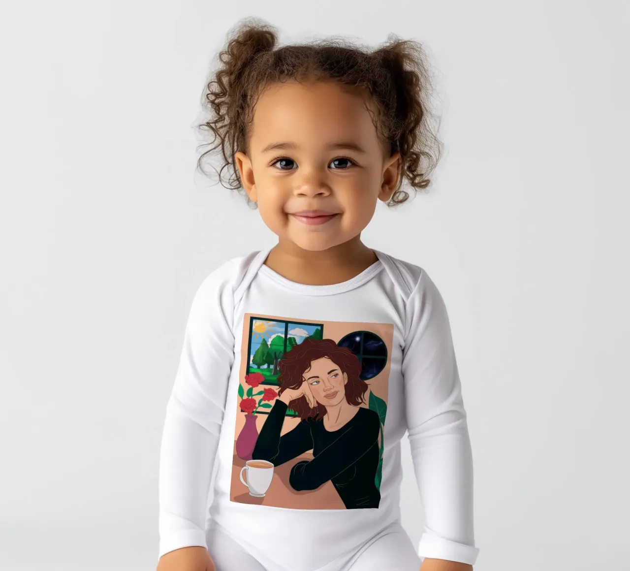 Nocturne Cafe Contemplation long-sleeve baby romper by Monuments Fire