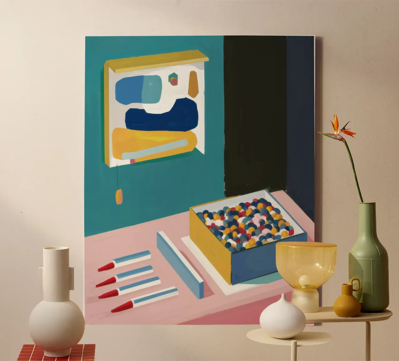 Chromatic Artist's Desk Leinwand mit Schattenfugenrahmen von Giant Foxs