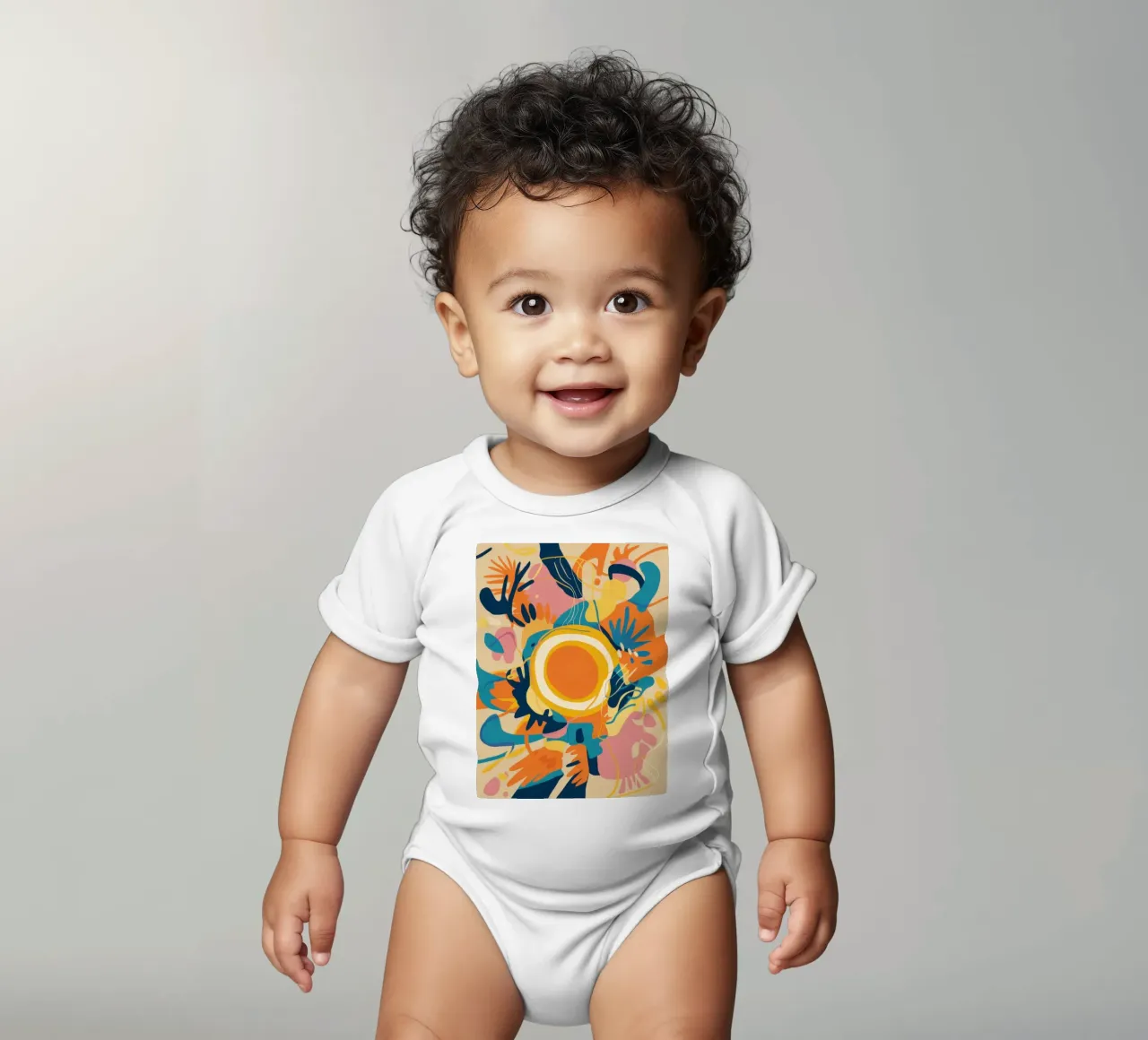 Abstract Java Jive short-sleeve baby romper by Mythy Brush