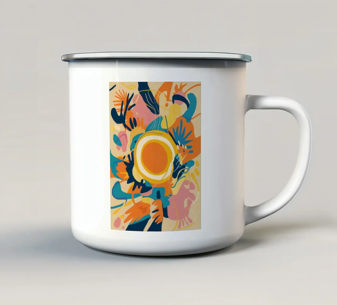 Abstract Java Jive enamel mug by Mythy Brush