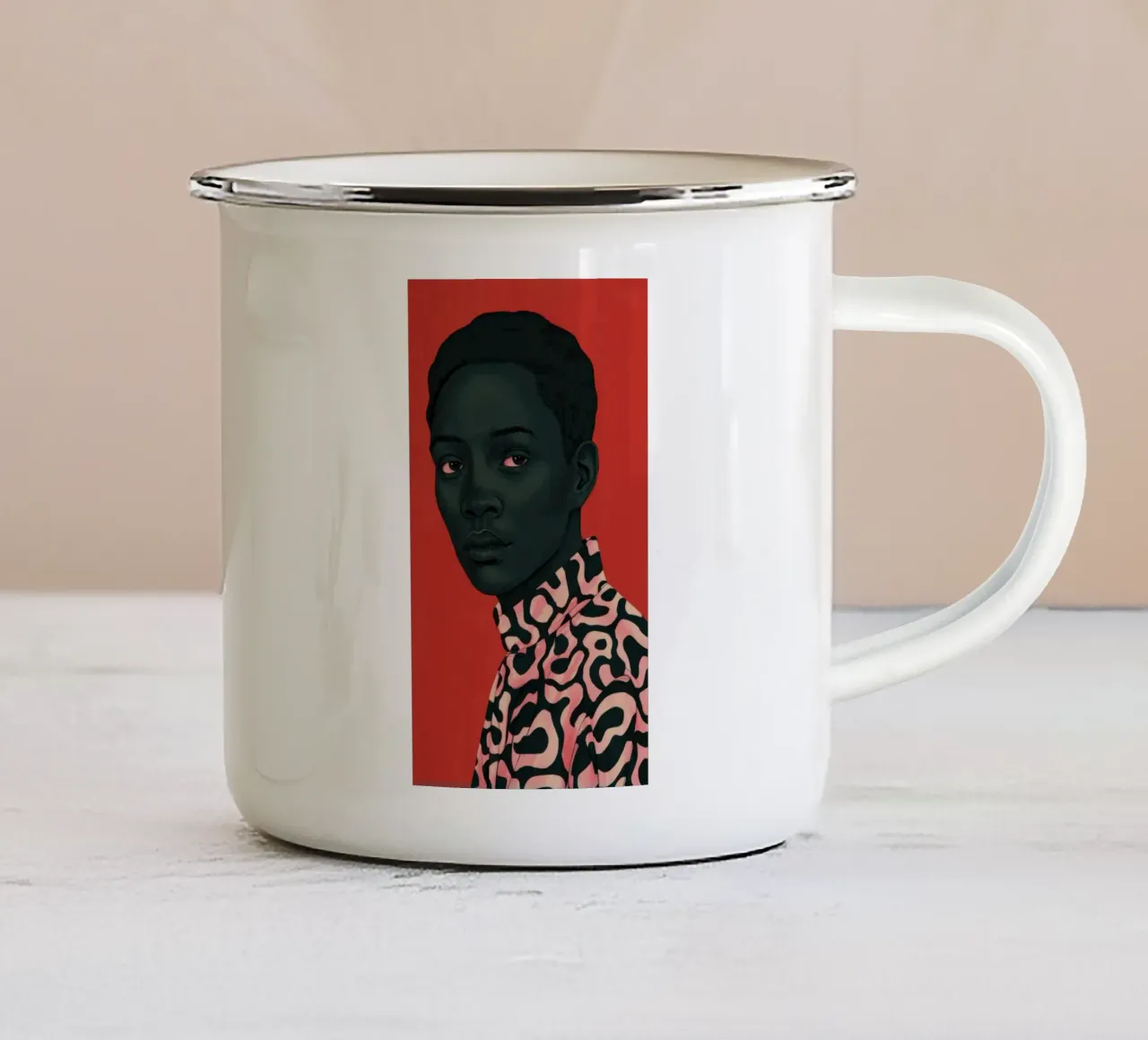 Garza leopardata in bilico tazza in smalto da Flock Reverie