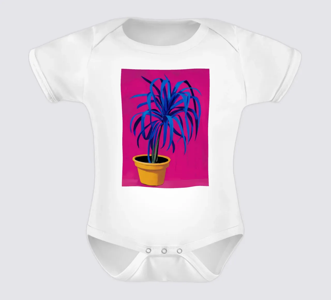 Fuchsia's Electric Blue short-sleeve baby romper by Rain Balance