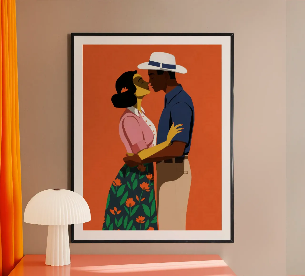 Tenero abbraccio al tramonto poster con telaio in legno da Monuments Fire