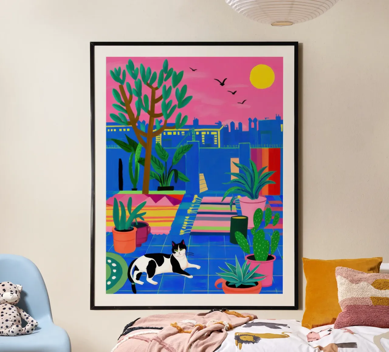 Terrazza Gatto al tramonto poster con telaio in plastica da Reds Jays