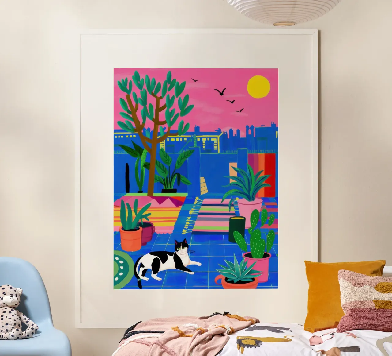 Terrazza Gatto al tramonto poster con telaio in plastica da Reds Jays