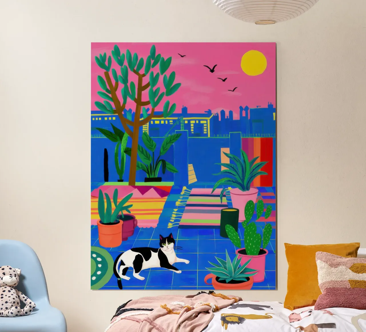 Terrazza Gatto al tramonto poster con telaio in plastica da Reds Jays