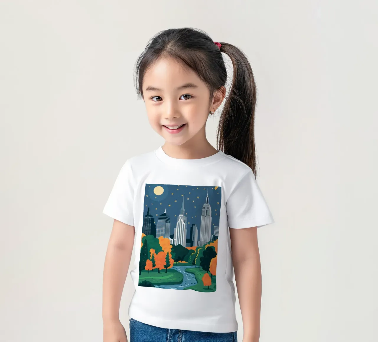 Manhattan Night Magic kids t-shirt by Flock Reverie