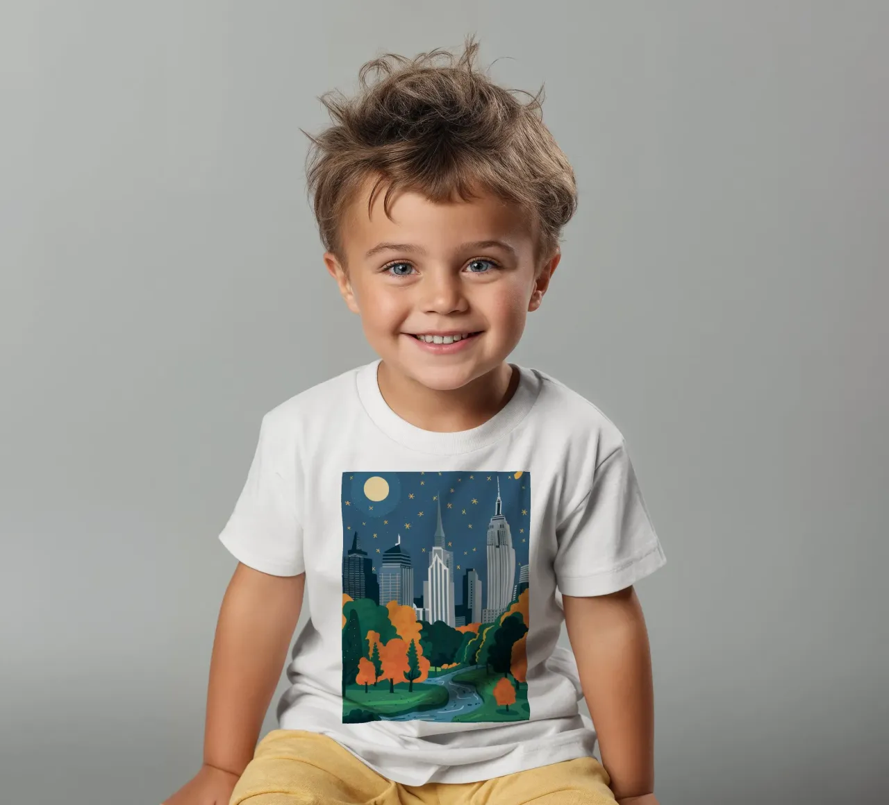 Manhattan Night Magic kids t-shirt by Flock Reverie