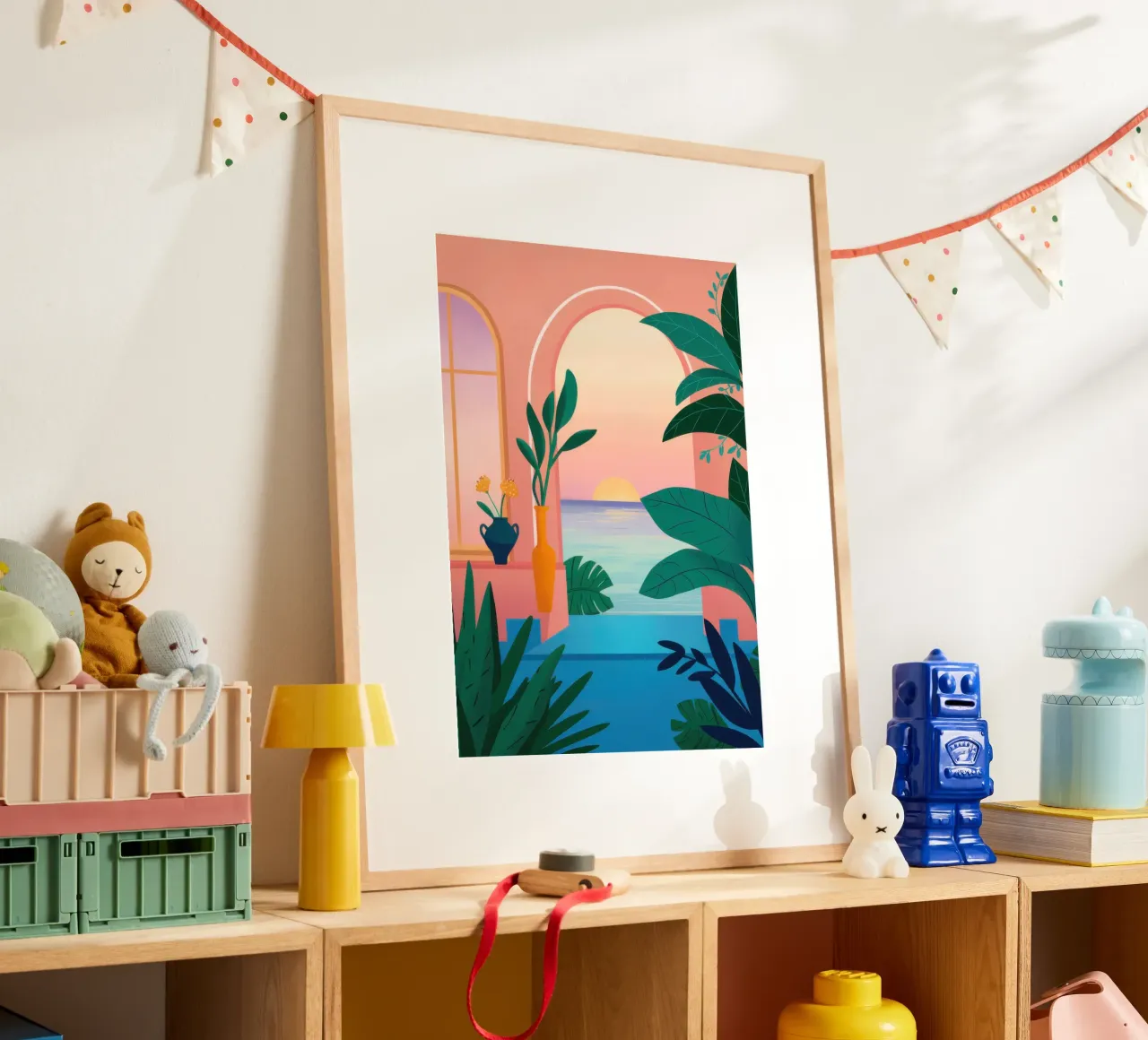Boog naar zonsondergang Palm hahnemühle van Dream Gesso