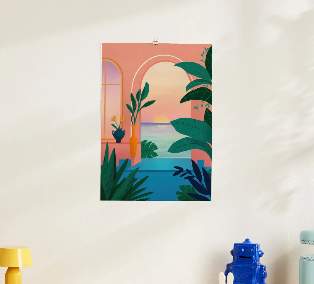 Boog naar zonsondergang Palm hahnemühle van Dream Gesso