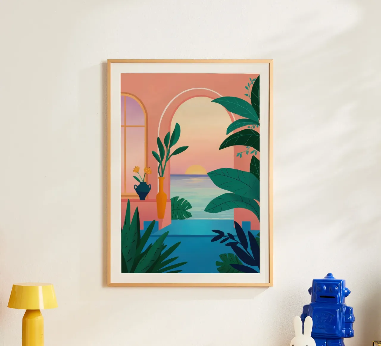 Boog naar zonsondergang Palm hahnemühle van Dream Gesso