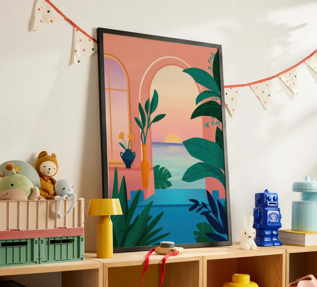 Boog naar zonsondergang Palm hahnemühle van Dream Gesso