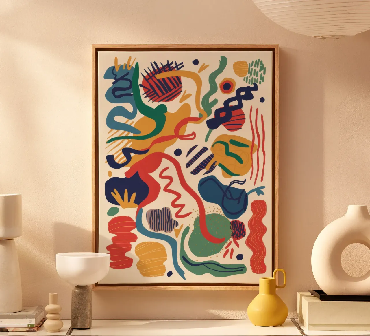 Speelse abstracte medley canvas met Baklijst van Flock Reverie